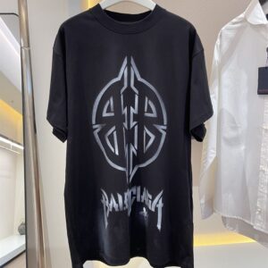 BALENCIAGA METAL BB STENCIL T-SHIRT OVERSIZED IN BLACK WHITE - Y033