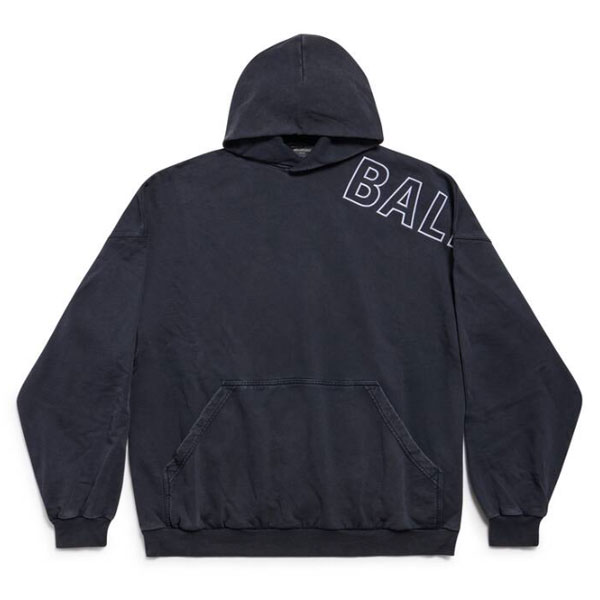 BALENCIAGA OUTLINE HOODIE OVERSIZED IN BLACK FADED - BH036