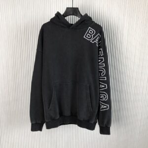 BALENCIAGA OUTLINE HOODIE OVERSIZED IN BLACK FADED - BH036