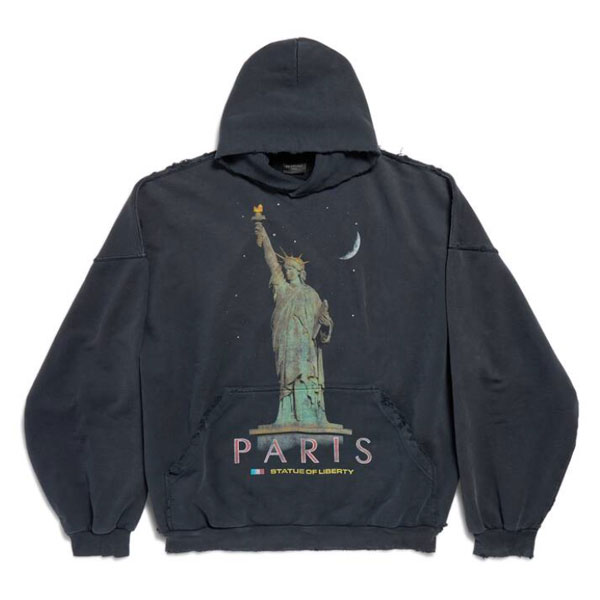 BALENCIAGA PARIS LIBERTY HOODIE OVERSIZED IN BLACK - BH011