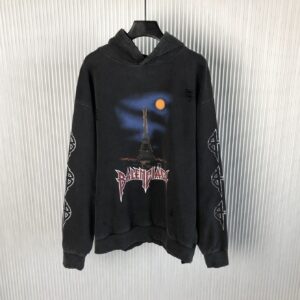 BALENCIAGA PARIS MOON NO POCKET HOODIE OVERSIZED IN BLACK FADED - BH032