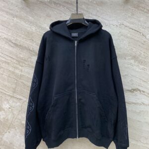 BALENCIAGA PARIS MOON OUTERWEAR ZIP-UP HOODIE OVERSIZED IN BLACK FADED - BH030