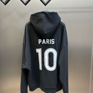 BALENCIAGA PARIS SOCCER ZIP-UP HOODIE MEDIUM FIT IN BLACK WHITE - BH003