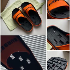 BURBERRY BUCKLOW SLIDES BLACK ORANGE - U008