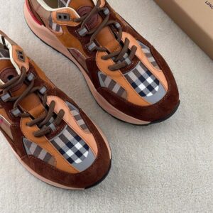 BURBERRY CHECK AND SUEDE SNEAKERS DARK BIRCH BROWN - R020