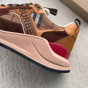 BURBERRY CHECK AND SUEDE SNEAKERS DARK BIRCH BROWN - R020