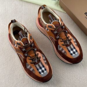 BURBERRY CHECK AND SUEDE SNEAKERS DARK BIRCH BROWN - R020