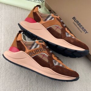 BURBERRY CHECK AND SUEDE SNEAKERS DARK BIRCH BROWN - R020