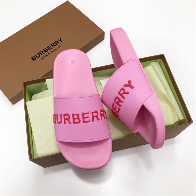 BURBERRY EMBOSSED LOGO SLIDES BUBBLEGUM PINK - U022