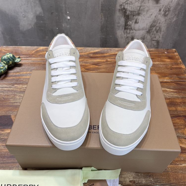 BURBERRY LEATHER, SUEDE AND CHECK COTTON SNEAKERS - R011