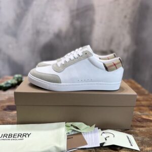 BURBERRY LEATHER, SUEDE AND CHECK COTTON SNEAKERS - R011