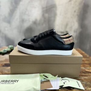 BURBERRY LEATHER, SUEDE AND VINTAGE CHECK COTTON SNEAKERS - R012