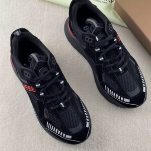 BURBERRY SUEDE AND MESH SNEAKERS BLACK BRIGHT RED - R021