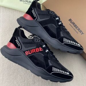 BURBERRY SUEDE AND MESH SNEAKERS BLACK BRIGHT RED - R021