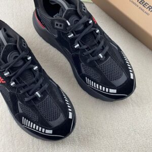 BURBERRY SUEDE AND MESH SNEAKERS BLACK BRIGHT RED - R021