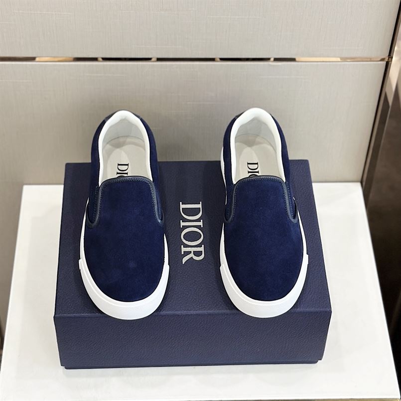 DIOR B101 NAVY BLUE SUEDE AND SMOOTH CALFSKIN SLIP ON SNEAKERS - I112