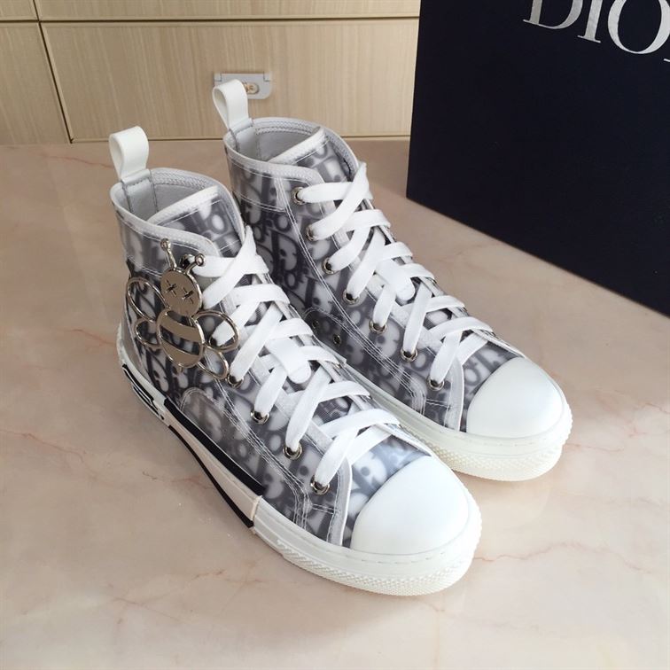 DIOR B23 HIGH-TOP SNEAKER WHITE AND BLACK DIOR OBLIQUE CANVAS - I088