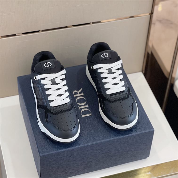 DIOR B27 LOW-TOP SNEAKER BLACK SMOOTH CALFSKIN AND CD DIAMOND CANVAS - I070