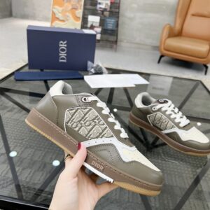 DIOR B27 LOW-TOP SNEAKER KHAKI AND BEIGE SMOOTH CALFSKIN - I066