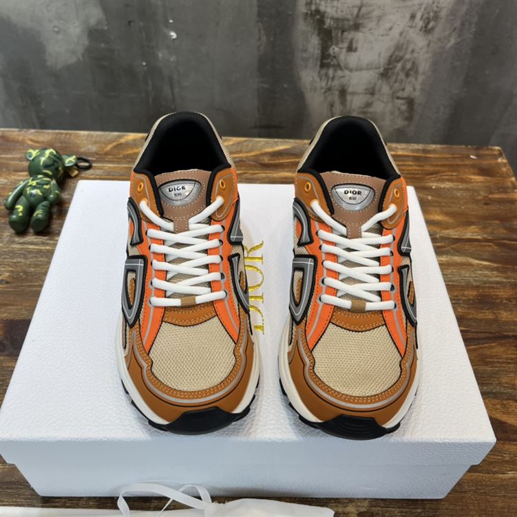 DIOR B30 SNEAKER CREAM MESH WITH ORANGE AND BROWN - I117