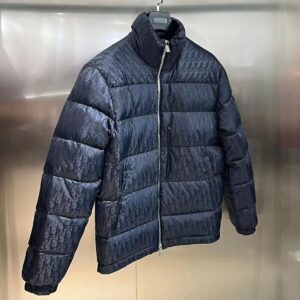 DIOR OBLIQUE DOWN JACKET NAVY BLUE TECHNICAL JACQUARD - CB003