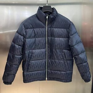 DIOR OBLIQUE DOWN JACKET NAVY BLUE TECHNICAL JACQUARD - CB003