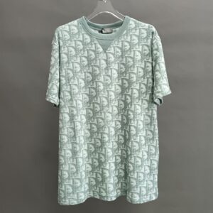 DIOR OBLIQUE RELAXED-FIT T-SHIRT GREEN AND WHITE TERRY COTTON JERSEY - O037