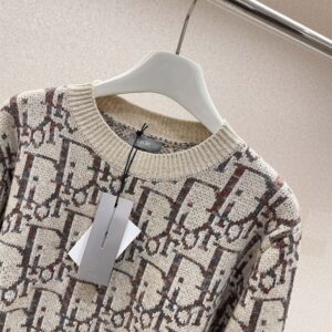 DIOR OBLIQUE SWEATER BEIGE AND BROWN WOOL JACQUARD - Z013