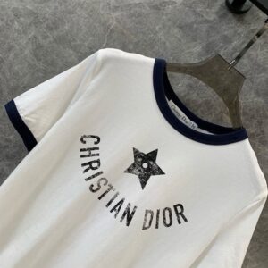 DIORIVIERA T-SHIRT ECRU AND NAVY BLUE COTTON JERSEY - O043