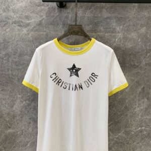 DIORIVIERA T-SHIRT ECRU AND NAVY LEMON YELLOW COTTON JERSEY - O044