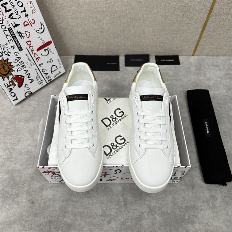 DOLCE & GABBANA CALFSKIN NAPPA PORTOFINO SNEAKERS WITH CROWN PATCH - HY036