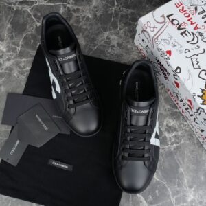 DOLCE & GABBANA CALFSKIN NAPPA PORTOFINO SNEAKERS WITH DG LOGO PRINT - HY026