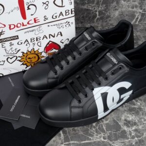 DOLCE & GABBANA CALFSKIN NAPPA PORTOFINO SNEAKERS WITH DG LOGO PRINT - HY026