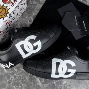 DOLCE & GABBANA CALFSKIN NAPPA PORTOFINO SNEAKERS WITH DG LOGO PRINT - HY026