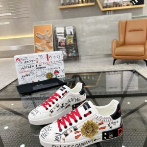 DOLCE & GABBANA CALFSKIN PORTOFINO SNEAKERS WITH EMBROIDERY AND STUDS - HY020