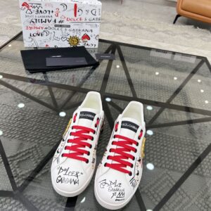 DOLCE & GABBANA CALFSKIN PORTOFINO SNEAKERS WITH EMBROIDERY AND STUDS - HY020