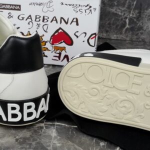 DOLCE & GABBANA PORTOFINO LEATHER SNEAKERS WITH PRINTED LOGO - HY007