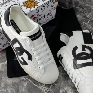 DOLCE & GABBANA PORTOFINO LEATHER SNEAKERS WITH PRINTED LOGO - HY007