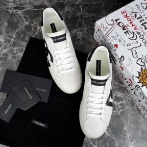 DOLCE & GABBANA PORTOFINO LEATHER SNEAKERS WITH PRINTED LOGO - HY007