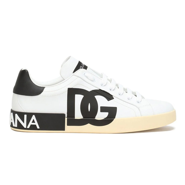 DOLCE & GABBANA PORTOFINO LEATHER SNEAKERS WITH PRINTED LOGO - HY007