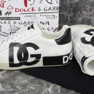 DOLCE & GABBANA PORTOFINO LEATHER SNEAKERS WITH PRINTED LOGO - HY007