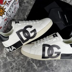 DOLCE & GABBANA PORTOFINO LEATHER SNEAKERS WITH PRINTED LOGO - HY007