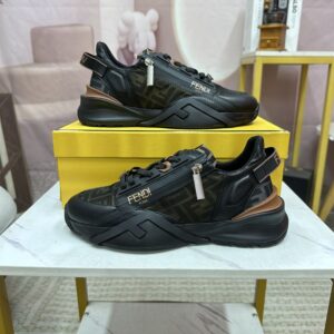 FENDI FLOW BLACK LEATHER LOW-TOPS - F024