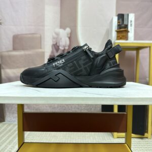 FENDI FLOW SNEAKERS BLACK LEATHER LOW-TOPS - F020