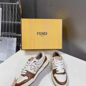 FENDI MATCH SNEAKERS BROWN LEATHER LOW-TOPS - F005