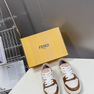 FENDI MATCH SNEAKERS BROWN LEATHER LOW-TOPS - F005