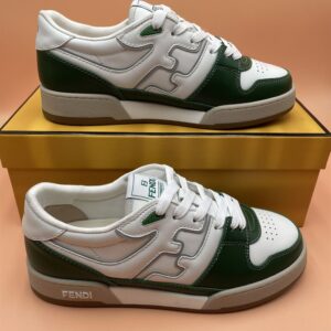 FENDI MATCH SNEAKERS GREEN LEATHER LOW-TOPS - F027