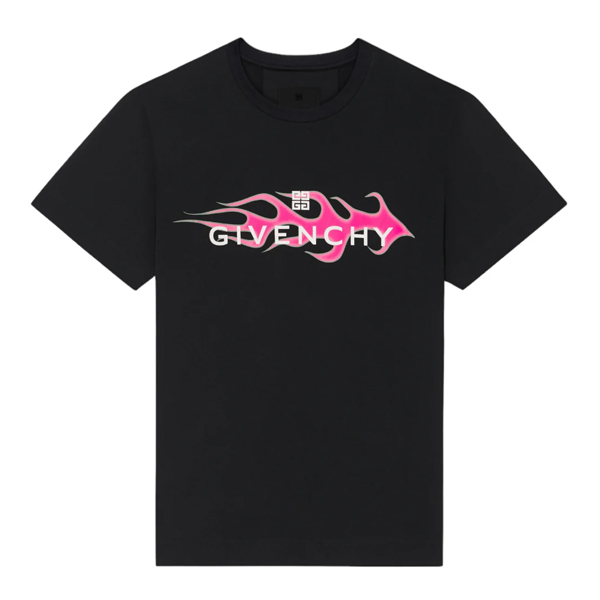 GIVENCHY PINK FLAMES T-SHIRT BLACK - K027