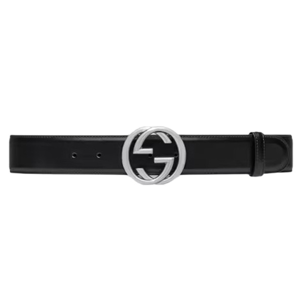 GUCCI BELT WITH INTERLOCKING G BUCKLE BLACK LEATHER - AB008