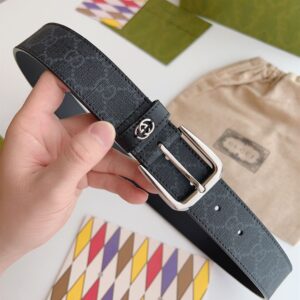 GUCCI BELT WITH INTERLOCKING G DETAIL BLACK SUPREME - AB006